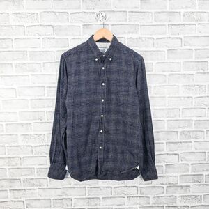 Officine Generale Men's Button Down Flannel Shirt blue check cotton size Small